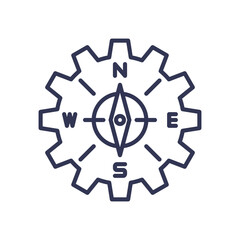Compass within a gear symbolizes direction and structure.