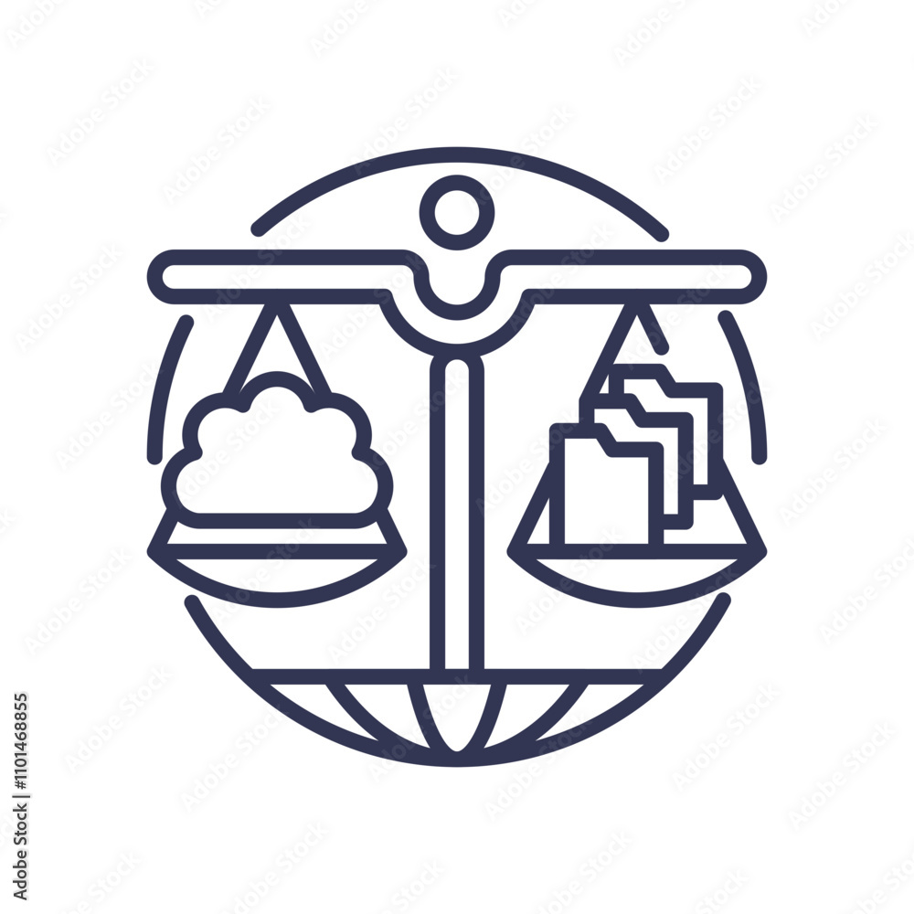 Poster scales balancing cloud and files, symbolizing resource optimization.