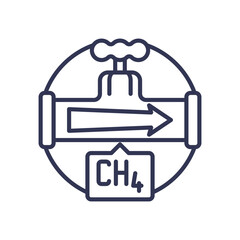 Illustration of methane pipeline with CH4 symbol, representing methane flow and energy transport.