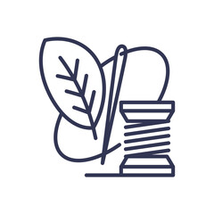 A leaf, needle, and thread symbolize the fusion of nature and craftsmanship.