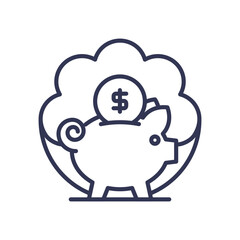 Piggy bank with coin symbolizes saving money and financial growth.