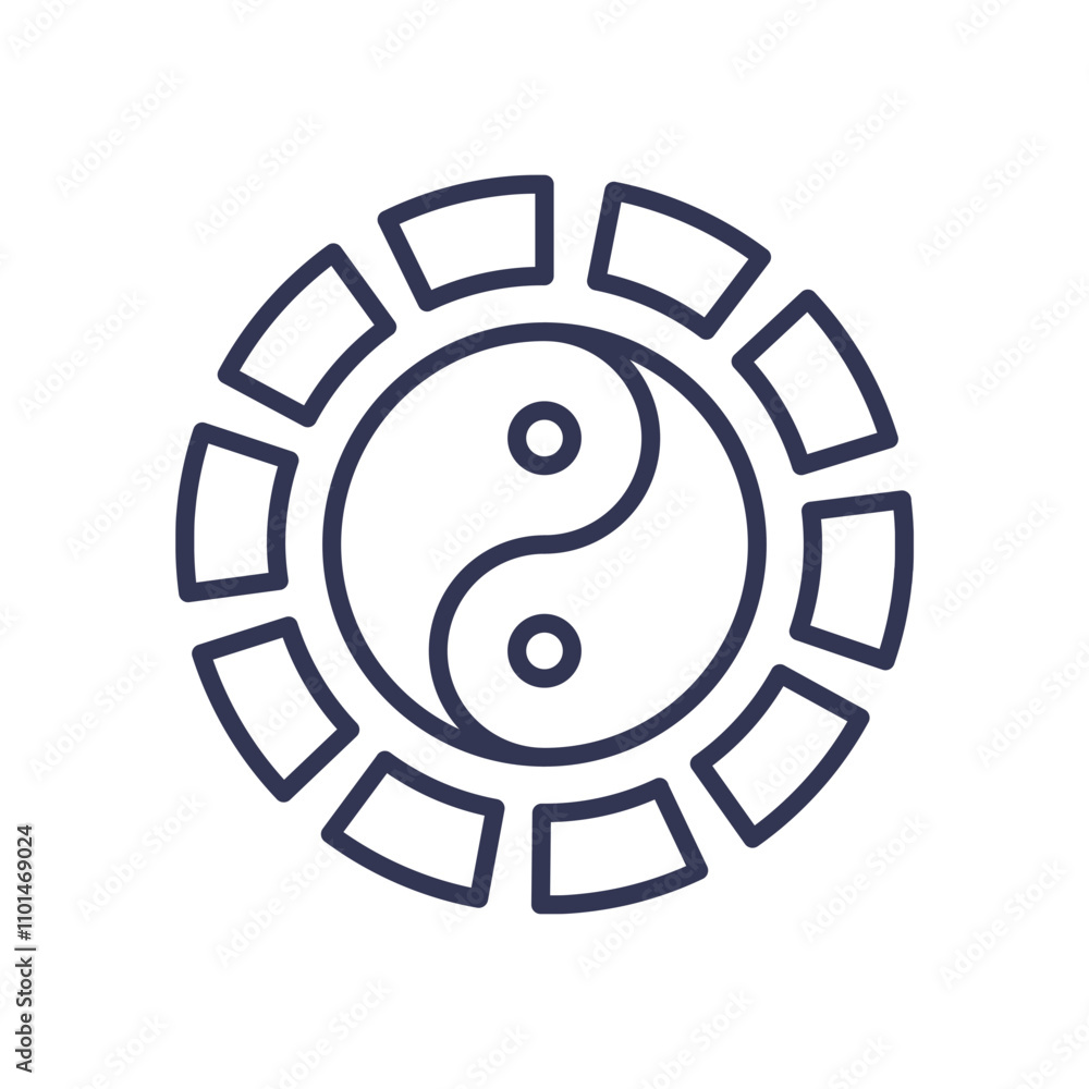 Poster yin yang symbol encircled by i ching trigrams, representing balance and harmony.