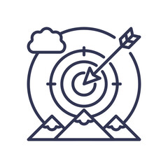 Target and arrow over mountains symbolize climate resilience goals.