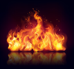 Fototapeta premium Fire flames and effects in realistic illustration