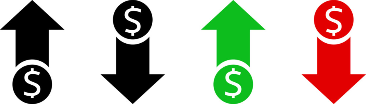 Set of high sales money increase icon. Contains such icons as Arrow. Cost rising icon

