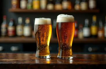 Glass mug of beer on dark background. Drink photo bar restaurant. AI Generative
