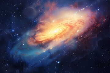 Obraz premium Colorful spiral galaxy with glowing center and dust in deep space