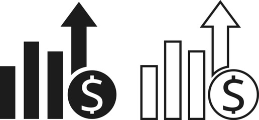 high sales money increase icon set. money growth solid sign. Concept of revenue growth. 