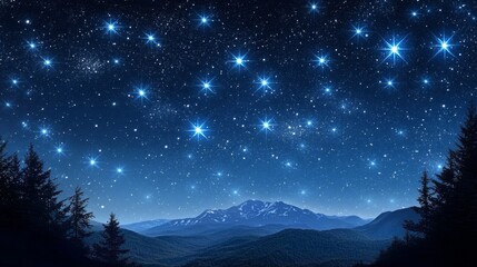 A stunning mountain range silhouetted against a starry backdrop.