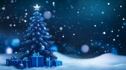 Obraz premium Presents beautifully arranged beneath a snowy blue tree.