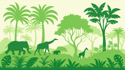 African Safari Landscape: Elephants and Giraffes