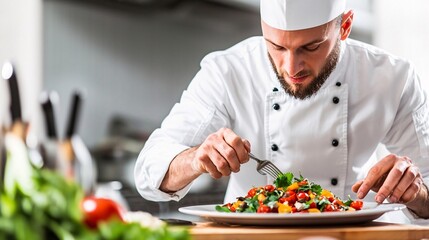 Chef Preparing a Delicious Salad in a Restaurant Kitchen