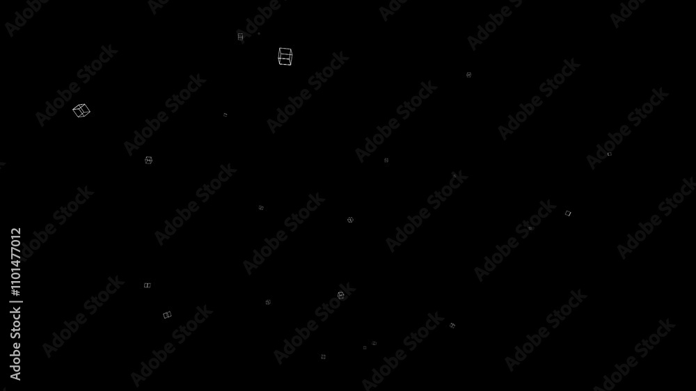 Poster abstract geometric shapes floating in a minimalistic style on dark background