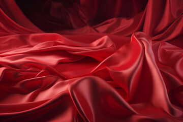 Obraz premium Luxurious waves of red satin fabric with elegant folds and soft texture