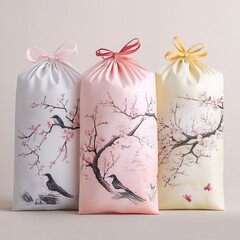 Drawstring garbage bag packaging design,chinese spring style, 3 color