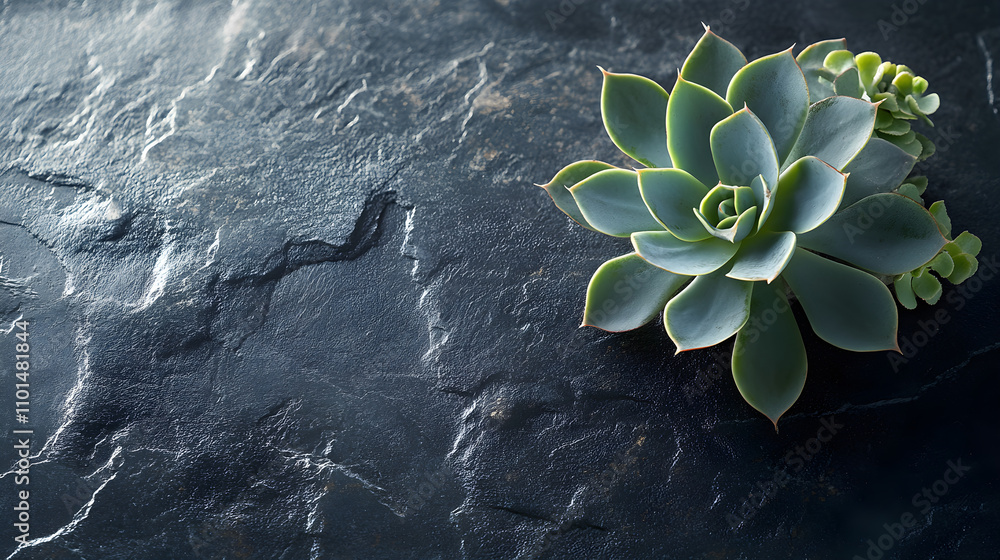 Poster succulent with minimal shadows placed on a smooth stone background