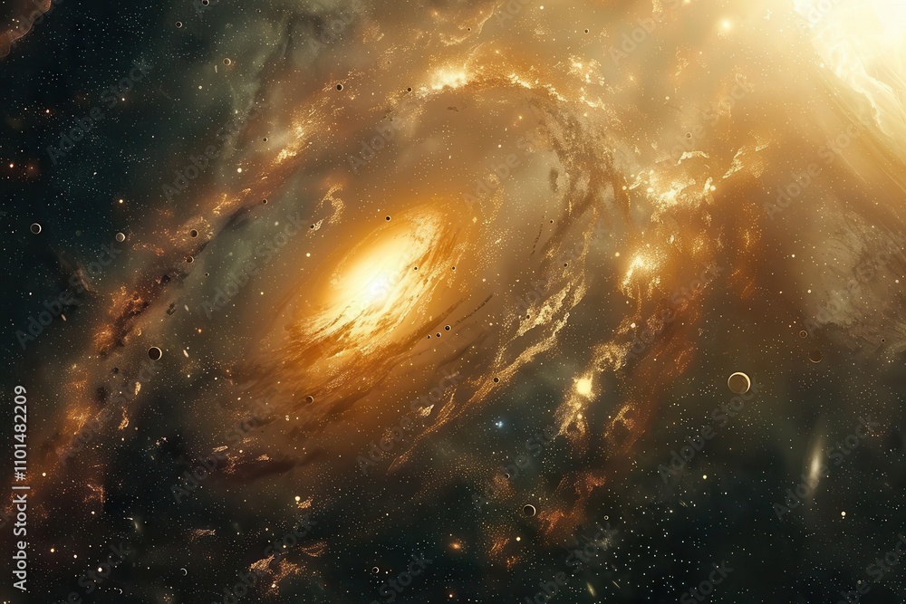 Canvas Prints glowing spiral galaxy with stars and planets in deep space