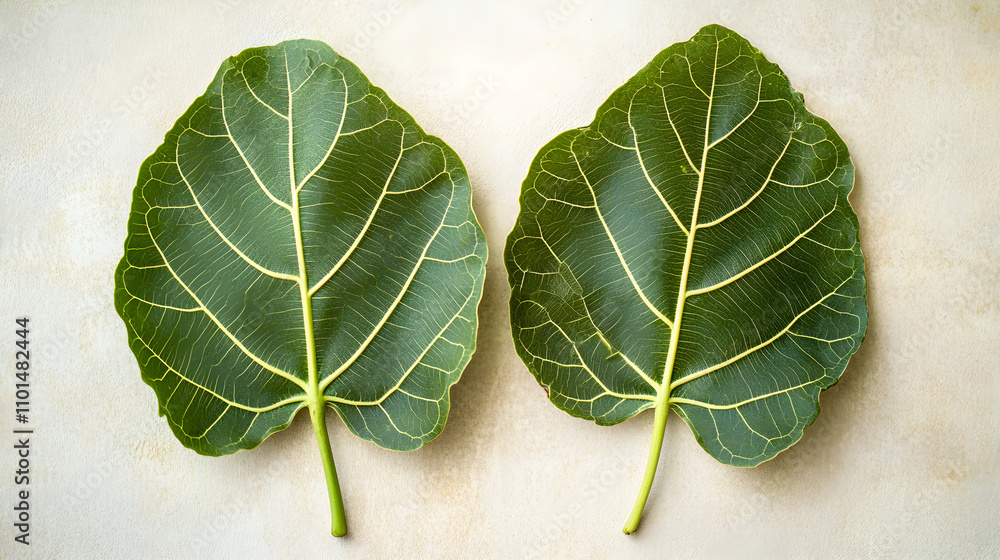 Aufkleber two leaves from a fig tree aligned in parallel on a soft, neutral background