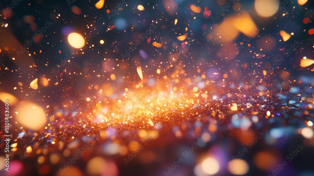 Poster a vibrant display of shimmering particles creating a magical, ethereal atmosphere.