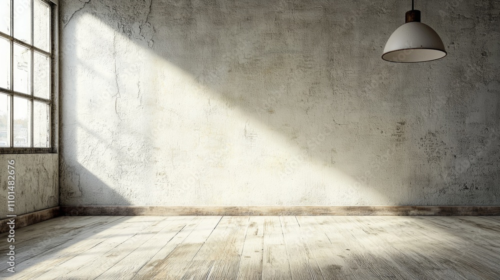 Poster empty rustic room with sunlight streaming through a window