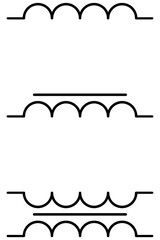 Three schematic electrotechnical signs - coil, coil with core and transformer
