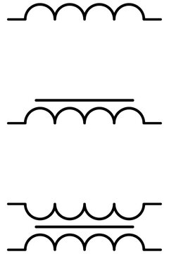 Three schematic electrotechnical signs - coil, coil with core and transformer