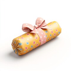 Festive Wrapped 3D Cartoon-Style Gift on White Background