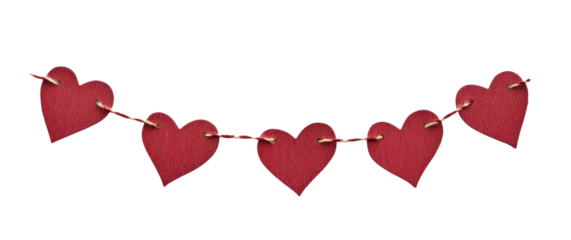 Red heart banner connected with twine symbolizing love and unity