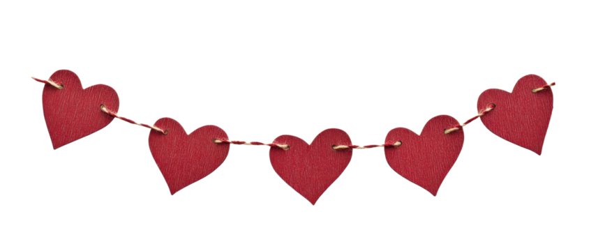 Red heart banner connected with twine symbolizing love and unity - Powered by Adobe