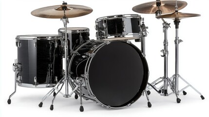 Professional Black Drum Set Isolated on White Background