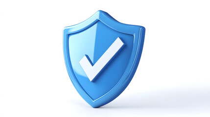 cartoon 3d Icon safety shield check mark perspective . Blue symbol security safety icon. Checkmark...