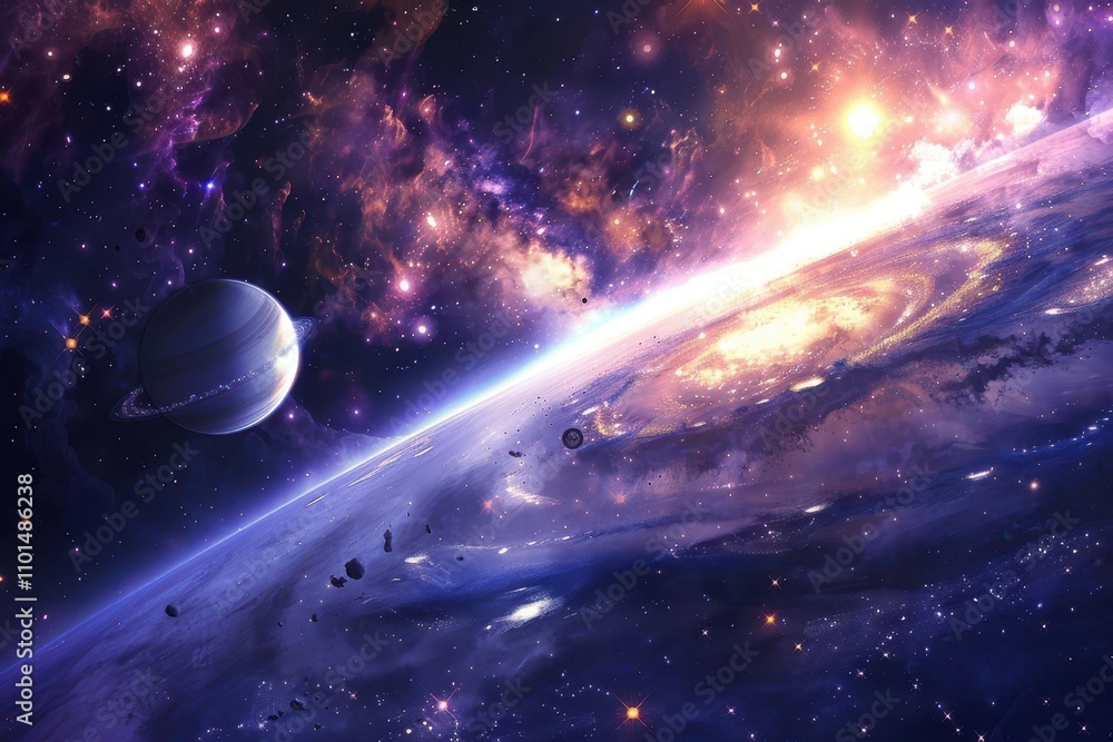Canvas Prints breathtaking view of a distant planet and a mesmerizing starry night sky.