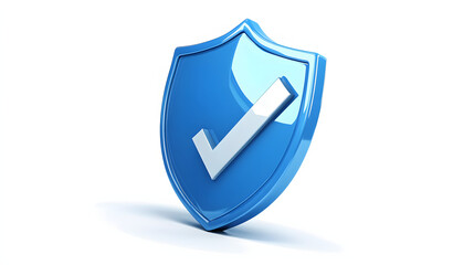 cartoon 3d Icon safety shield check mark perspective . Blue symbol security safety icon. Checkmark...