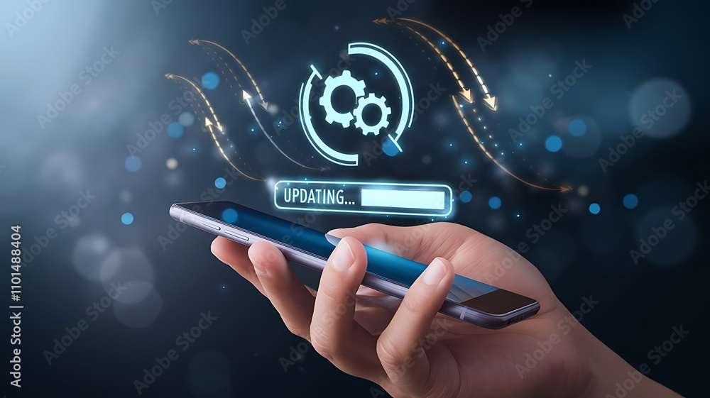 Aufkleber smartphone system update in progress with futuristic visuals, system update progress, digital progre