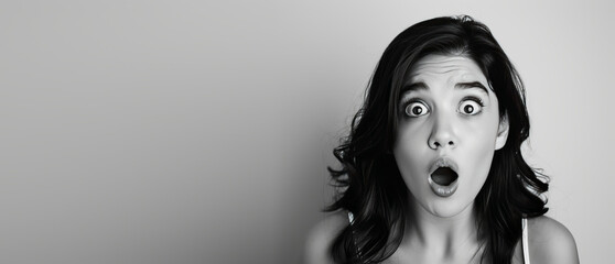 Young woman in shock and surprise with her mouth open on a background with free space