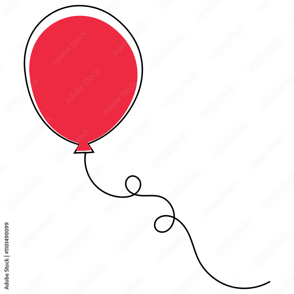 Poster ballone icon single line art, continuous one line drawing of isolated outline vector art