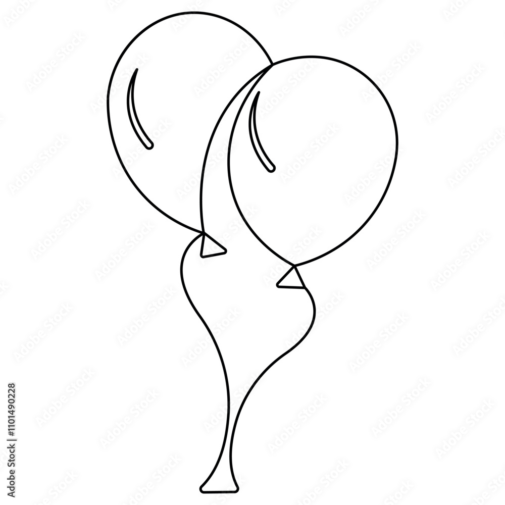Poster ballone icon single line art, continuous one line drawing of isolated outline vector art