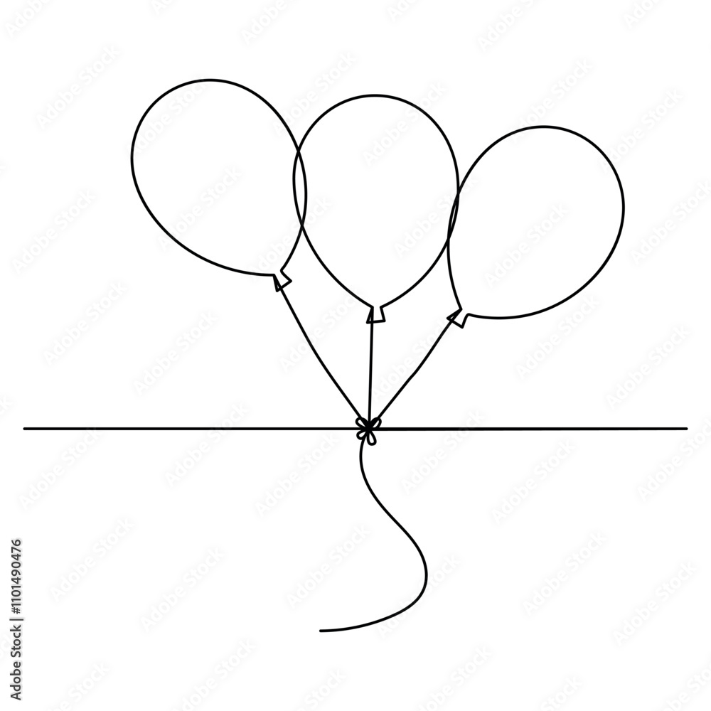 Poster ballone icon single line art, continuous one line drawing of isolated outline vector art
