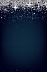 Dark blue Christmas card with silver shiny dots, stars and copy space
