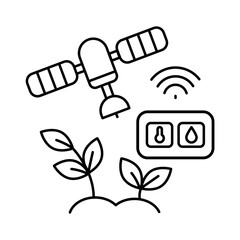 Satellite Monitoring black line icon. Smart agriculture.