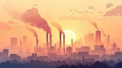 Industrial Cityscape Sunset Pollution Smog