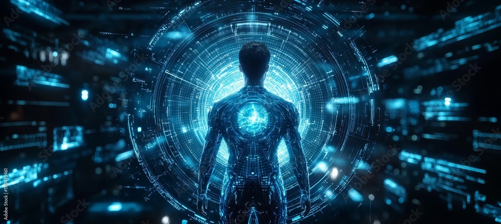 Canvas Prints smart human robot ready to future time travel. science space astronomy. generative ai technology.