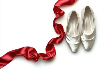 Elegant Gymnast Shoes with Ribbon on White Background