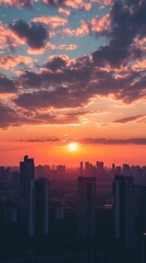 Obraz premium Sunset Over City Skyline with Skyscrapers