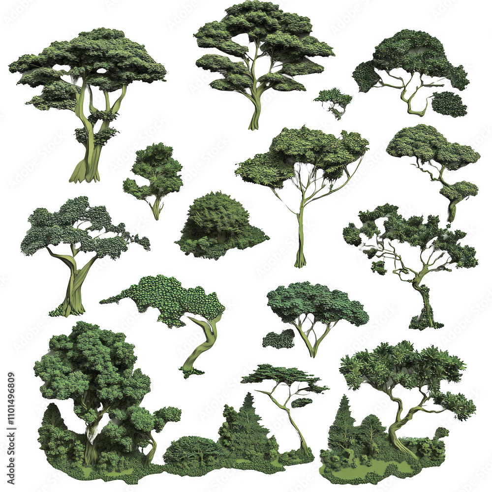 Poster a collection of trees with different shapes and sizes