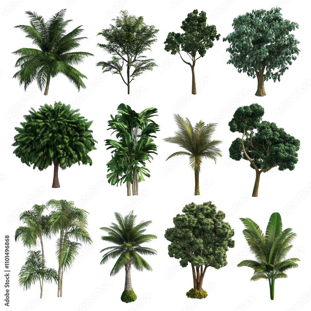 Poster a collection of trees with different shapes and sizes