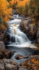 Serene Waterfall Flowing Gently Through Autumn Landscape