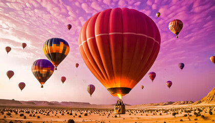 Obraz premium Flying over egyptian desert on hot air balloon. Amazing place and popular tourist attraction