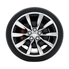 Fototapeta premium A black and silver tire with a red rim