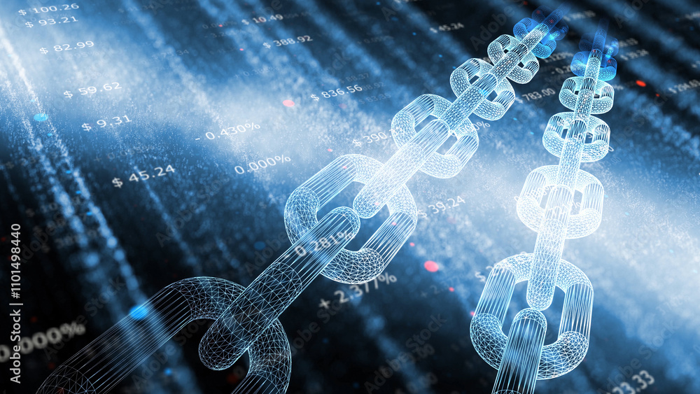 Poster artistic blockchain mining business data illustration background.